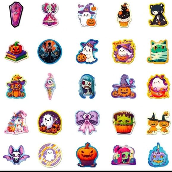 Orange Halloween party vinyl sticker 50 piece multicolored bear cat pumpkin set - Picture 6 of 8